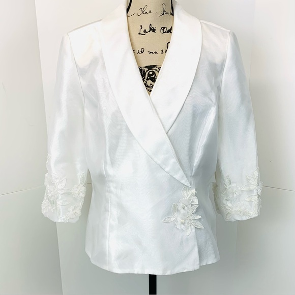 Alex Evenings Women XL White Satin Blazer Jacket Beaded Sequin Wedding Formal - Picture 1 of 15